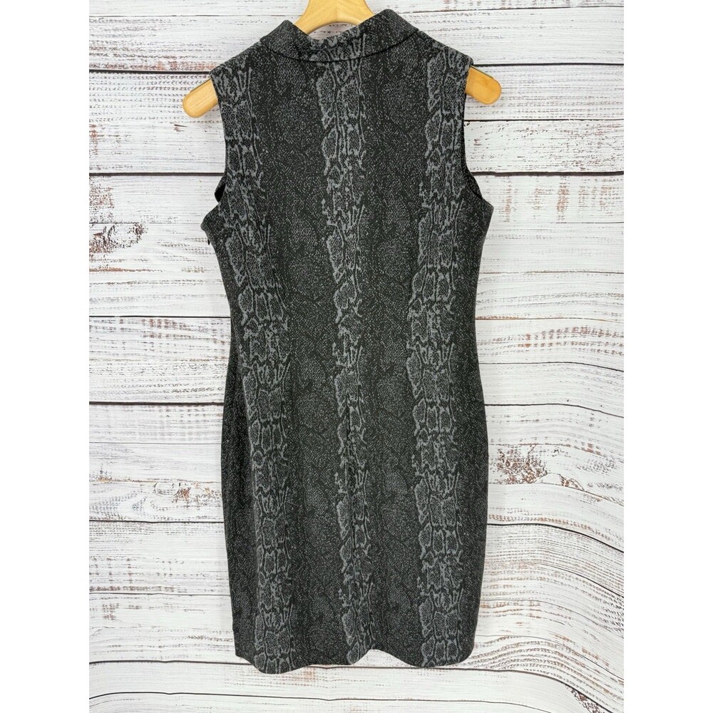 Calvin Klein Black Grey Snakeskin Animal Print Sheath Dress 12 Sleeveless Career - Picture 3 of 4